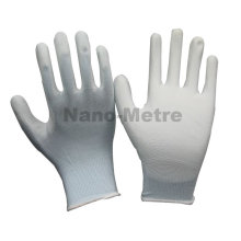 NMSAFETY hardware trabajador uso 13g luz azul nylon / poliéster revestido blanco pu guantes de trabajo en388 barato diario guantes de trabajo